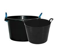 Pack of Robust Versatile Large 42L BLACK Flexi Tub With 45L BLACK Storage Bucket Multipurpose Flexible Plastic Storage Container Bucket Tub Trugs Flex Tub Strong Plastic For Home Garden Construction