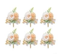 Pack of six men's corsages featuring artificial roses and delicate flowers for weddings, prom nights, dance events, and anniversary parties (Beige)