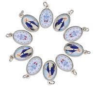 Pack of Ten Catholic Miraculous Medal Pendants | Full Color Images on Silver-Tone Metal | DIY Religious Jewelry and Chaplet Rosaries | Great Gift for First Holy Communion and Confirmation, Metal, No