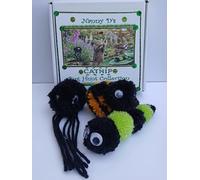 PACK OF THREE CATNIP POM POM CAT TOYS - NANNY D'S CATNIP BUG HUNT COLLECTION - HAND MADE TOYS FOR CATS AND KITTENS - WOLLY CATERPILLAR, BEE AND SPIDER