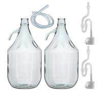 Pack of two 5L attractive natural glass Demijohn for wine making/storage with syphon tube, 2 x bungs and airlock included