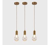 Pack Single Head Carved Glass Art Ceiling Pendant Light G9 Lighting Fixtures Aessories, Antique Copper Chaner Kit, Adjustable Cable Hanging Lights for Farmhouse, Restaurant, Barn Interestin