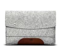 Pack & Smooch For iPad Pro 11" / Air 10.9" + Magic Keyboard Sleeve Case 100% wool felt Vegetable Tanned Leather - (Grey/Light Brown)