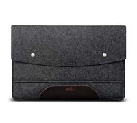 Pack & Smooch For MacBook 16" Sleeve "Hampshire" 100% Merino Wool Felt And Vegetable Tanned Leather - Dark Gray/Dark Brown