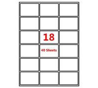 PACK4YA 18 Labels per A4 Sheet, 63.5 x 46.6 mm White Self Adhesive Printable Sticker Sticky Address Shipping Mailing Labels, Compatible with Inkjet and Laser Printers (40 Sheets)