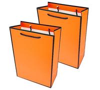 PACK4YA - 2 x Paper Bags Pouches, Black Edge Matt Laminated Gift Bags, Kraft Present Bag with Handles for Birthday, Wedding, Christmas, Party, Shopping, Baby Shower, Retail, 20x10x28 cm (Orange, 2Pcs)