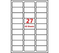PACK4YA 27 Labels per A4 Sheet, 63.5 x 29.6 mm White Self Adhesive Printable Sticker Sticky Address Shipping Mailing Labels, Compatible with Inkjet and Laser Printers (40 Sheets)