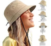 Packable Bucket Hat with Chin Strap for Men Women, Wide Brim Sun Hat, UPF 50+ Waterproof & Windproof, Quick Dry Adjustbale Sun Hat for Beach Safari Fishing Hiking UV Protection, 56-60CM