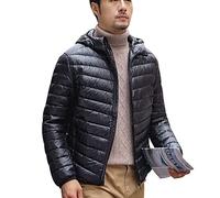 Packable Down Jacket Men Lightweight Mens Puffer Coat with Hood Quilted Coats Light Padded Jackets Men Ultralight Down Coat Hooded Hoodless Waterproof Puffer Jackets Mens Puffa Parka Large Black L