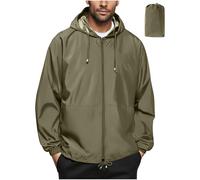 Packable Waterproof Jacket Mens Lightweight Rain Jacket with Hood Pack Away Baggy Raincoat Plain Colour Foldable Windbreaker Showerproof Windproof Outdoor Jackets for Fishing