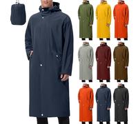 Packable Waterproof Jacket Mens Long Raincoats for Men Pack Away Hooded Rain Jackets Baggy Water Resistant Windbreaker Windproof Showerproof Coat with Hood Fishing Clothes Tall