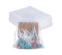 Package 100pcs White Organza Bags Large, 17x23cm Drawstring Gift Bags Mesh Jewelry Pouches for Christmas Wedding Shower Party Favours