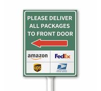 Package Delivery Sign Aluminum, Please Deliver All Packages To The Front Door With Left Arrow, 20X30CM, Set of 1, Rust Free Heavy Aluminum, Weatherproof And Fade Resistant, Outdoor Use