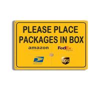 Package Delivery Sign Outdoor Delivery Instructions Sign - Please Place Packages in Box - Metal Tin Signs Yellow 8x12 Inch Front Door Yard Porch Rust-Free Weather-Proof