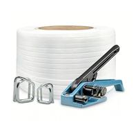 Packaging And Strapping Kit, Includes A Roll Of Strapping Tape, Heavy-Duty Fiber Strapping Tool, And 200 Metal Buckles, Designed For A Wide Range Of Packaging And Strapping Applications(19mm)