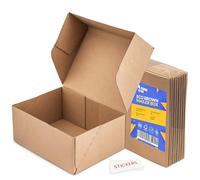Packaging Hero 20x15x10 cm Corrugated Cardboard Mailing Boxes, Brown, with Free Clear Round Stickers (Pack of 6)