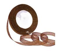Packaging Ribbon 2pc 25Yards/Roll 10mm Gold/Silver Metallic Glitter Ribbon DIY Craft Sewing Packing Wedding Party Year Decor Tape(74 Coffee)
