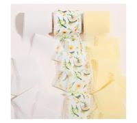 Packaging Ribbon Mix 3 Roll 5m Printed Flowers Frayed Edged Satin Handmade Chiffon Ribbon for Wedding Invitation Bouquet Birth Party DIY Dec(Flower Set D)