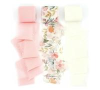 Packaging Ribbon Mix 3 Roll 5m Printed Flowers Frayed Edged Satin Handmade Chiffon Ribbon for Wedding Invitation Bouquet Birth Party DIY Dec(Flower Set F)