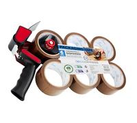DECO EXPRESS Packaging Tape Dispenser Gun and 6 Rolls Parcel Tape Strong Brown Fragile Clear Heavy Duty for Packing Boxes Moving House Essentials (Dispenser Brown, 1 Pack)