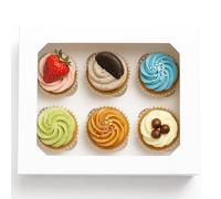 PACKARDI Pack of 10 White Cupcake Boxes 6 Hole with Window Including Stickers - Unique Cup cake Box with Auto Popup Perfect for Party Muffins, Cupcakes, Small Cakes & Cookies