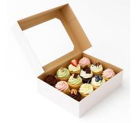 PACKARDI Pack of 5 White-Kraft Cupcake Boxes 12 Hole with Window Including Stickers - Unique Cup cake Box with Auto Popup Perfect for Party Muffins, Cupcakes, Small Cakes & Cookies