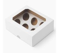 PACKARDI Pack of 5 White-Kraft Cupcake Boxes 6 Hole with Window Including Stickers - Unique Cup cake Box with Auto Popup Perfect for Party Muffins, Cupcakes, Small Cakes & Cookies
