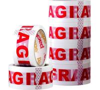 Packatape Fragile Packing Tape for Parcels and Boxes - Heavy Duty Fragile Packaging Tape Provides a Strong, Secure and Sticky Seal for your Boxes, 6 Rolls Per Pack, 48MM x 66M