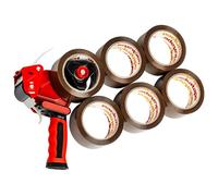 Packatape Packing Tape Gun with 6 Rolls of Extra Strong Brown Tape - Heavy Duty Packaging Tape with Premium Dispenser for Moving, Shipping and Storage