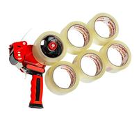 Packatape Packing Tape Gun with 6 Rolls of Extra Strong Clear Tape - Heavy Duty Packaging Tape with Premium Dispenser for Moving, Shipping, and Storage