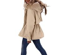 Packaway Waterproof Jacket Womens Womens Winter Coats Plus Size, Woemns Ladies Warm Hooded Outerwear Solid Thick Padded Jacket Windproof Raincoat Winter Warm Snow Coat(Khaki-1,L)