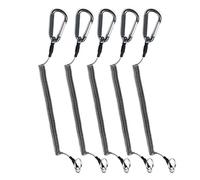 Packet of 5 Retractable Fishing Lanyard with Carabiner, 30cm Long Stretchies upto1m Spiral Cord, Heavy Duty Tool Tether (Black 5)