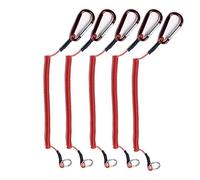 Packet of 5 Retractable Fishing Lanyard with Carabiner, 30cm Long Stretchies upto1m Spiral Cord, Heavy Duty Tool Tether (Red 5)