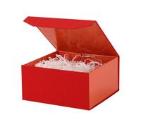 PACKGILO 1 Pcs 6x6x3 Inch Red Magnetic Gift Box Small Magnetic Box with Crinkle Paper Red Small Gift Box with Shredded Paper Luxury Gift Boxes with Lids for Presents