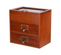 PACKGILO Wooden Storage Box Desk Organizer with 2 Drawers and 6 Grids Apothecary Drawers Small Craft Storage Containers Jewelry Holder for Women (Glass Brown02)