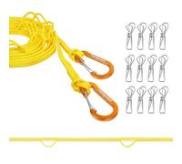 Packgoape Portable Travel Clothesline, Windproof Clothes Laundry Line with Clothespins & Hang Holes, Indoor & Outdoor Clothes Drying Rope for Hotel, Backyard,Cruise Ships, Camping (Yellow, 12.5 Ft)