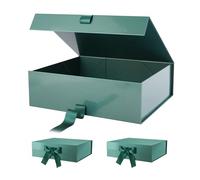 PACKHOME 17x14.5x5.5 Inches, 3 Extra Large Gift Boxes with Lids, Magnetic Closure Boxes with Ribbon for Clothes and Large Gifts (Glossy Green)