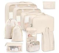 Packing Cubes for Suitcase, 10 PCS Travel Luggage Organizers, Travel Essentials, Waterproof Packing Organisers, Luggage Organizer Bags, Beige