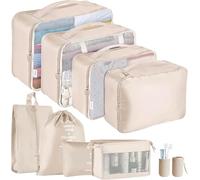 Packing Cubes for Suitcase, 8 PCS Travel Luggage Packing Organizers Waterproof Travel Essentials,Travel Organiser Packing Bags Travel Essentials for Flying (Beige)