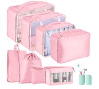 Packing Cubes for Suitcase,Geediar 9 PCS Travel Luggage Packing Organizers Waterproof Travel Essentials Bag Clothes Shoes Cosmetics Toiletries Bags(d-Pink)