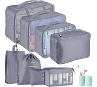 Packing Cubes for Suitcase,Geediar 9 PCS Travel Luggage Packing Organizers Waterproof Travel Essentials Bag Clothes Shoes Cosmetics Toiletries Storage Bags(a-Grey)