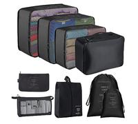 Packing Cubes for Suitcase,Lychico 9pcs Travel Luggage Packing Organizers Waterproof Travel Essentials Bag Clothes Shoes Storage Bags, Black
