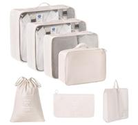 Packing Cubes for Suitcases, 7 pcs Waterproof Travel Storage Bags for Luggage, Multifunctional Organizers for Clothes, Shoes, And Toiletries (Beige)