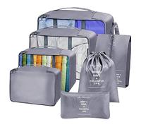 Packing Cubes for Travel, 7Pcs Travel Cubes Set Foldable Suitcase Organizer Lightweight Luggage Storage Bag,Waterproof Shoe Storage Bag Packing Organizers for Travel Accessories (Gray)