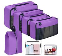 Packing Cubes YAMIU Travel Luggage Organizer Bags Travel Accessories Including 2-Pack Waterproof Toiletry Bags and Shoe Bag for Women Men(Purple)