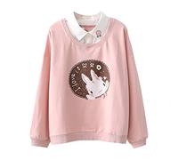 Packitcute Teens Pink Sweatshirt, Spring Autumn Cotton Patchwork Pullover Bunny Print Thin Tops