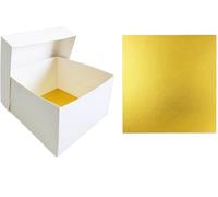 PackitUK metallic gold square 13 inch cake drum and white box