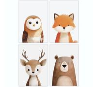 PACKLIST® Baby Room Decor - Forest and Nature Animal Kids Posters: Bear, Owl, Deer, and Fox - 8x12 inch (21x30 cm) 250 gsm Unframed Prints for Boys and Girls