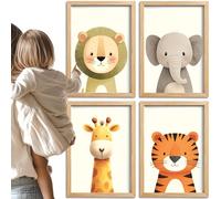 PACKLIST® Baby Room Decor - Safari and Jungle Animal Kids Posters: Lion, Elephant, Monkey, and Giraffe - 8x12 inch (21x30 cm) 250 GSM Unframed Prints for Boys and Girls