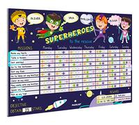 PACKLIST® Reward Chart for Superhero Children. Kids Reward Chart, Learning Positively - Educational Weekly Calendar for Missions: Superheroes to the Rescue of Stars